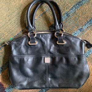 Classic and sleek soft  Italian leather Piazza tote bag with silver hardware.